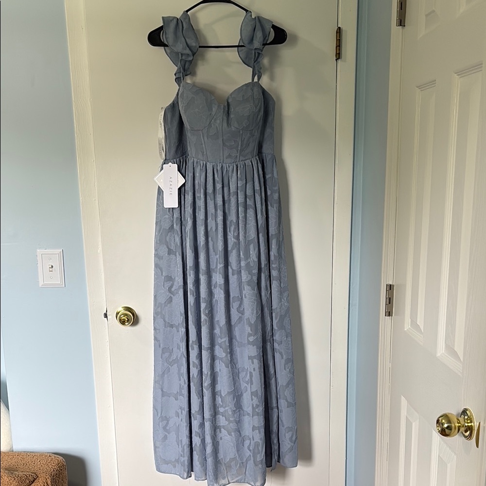 Azazie Denisse Powder Blue Corset Maxi Dress